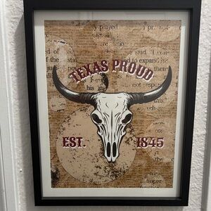 Texas Proud Longhorn Skull Art Print ..Wall or Shelf Picture  - New